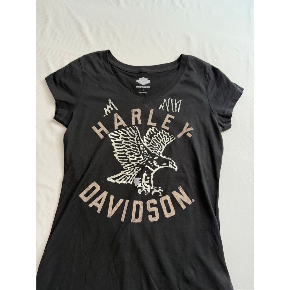Harley Davidson Women’s  Black Eagle V Neck T-Shirt Size Small - Picture 2 of 6